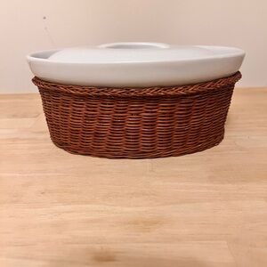 White Ceramic Dish with Brown Wicker Basket